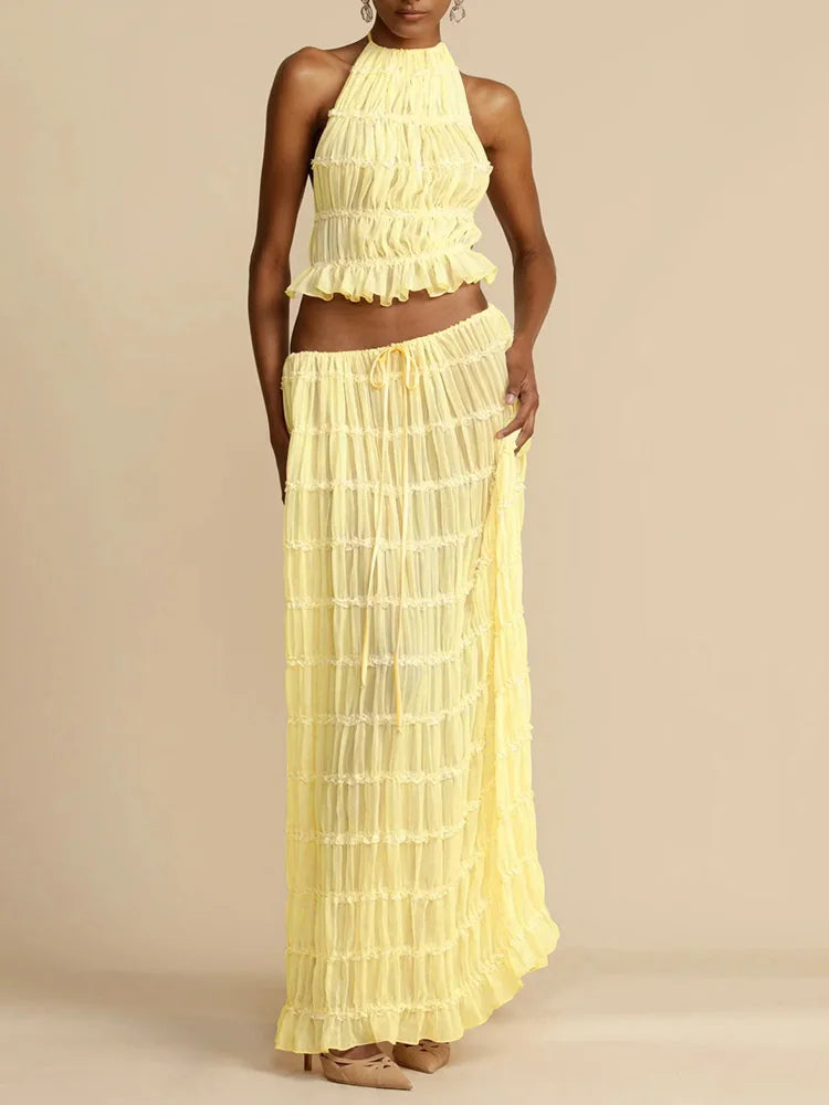 Summer Loungewear Suits Halter Short Top Maxi Skirt