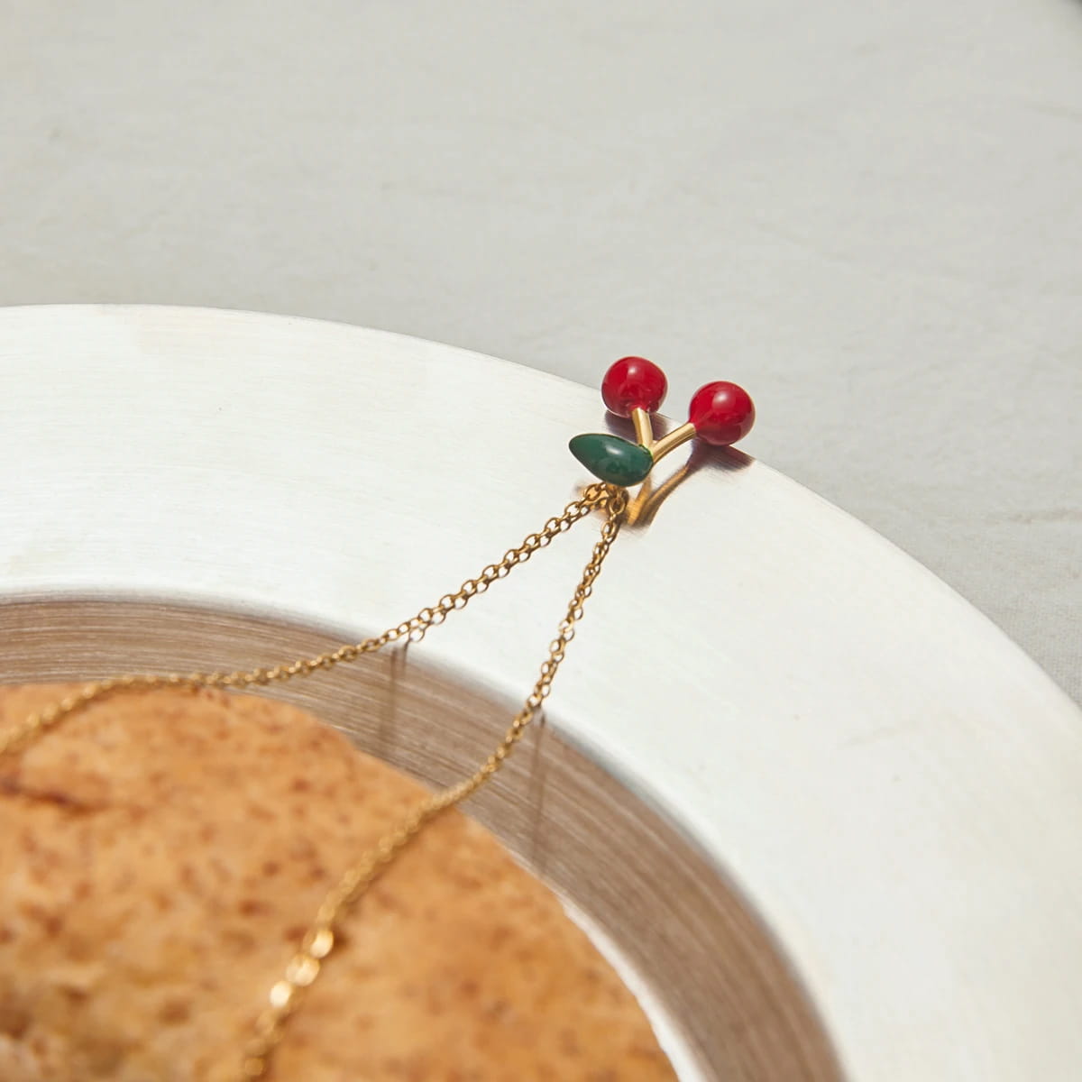 Cherry Pendant Necklace Stainless Steel Red Drip Oil