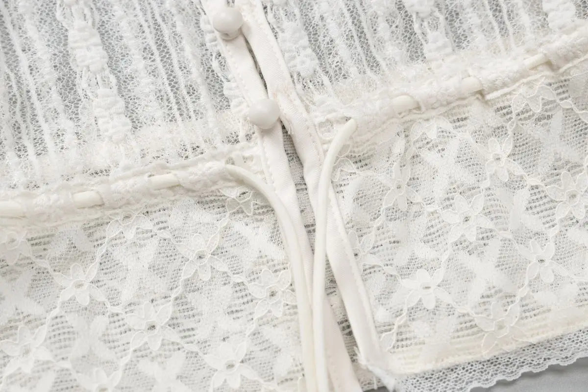 Lace V Neck Short Sleeve Crop Top