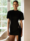 Short Sleeve Draped Mini Dress For Women Black Metal - Norellé