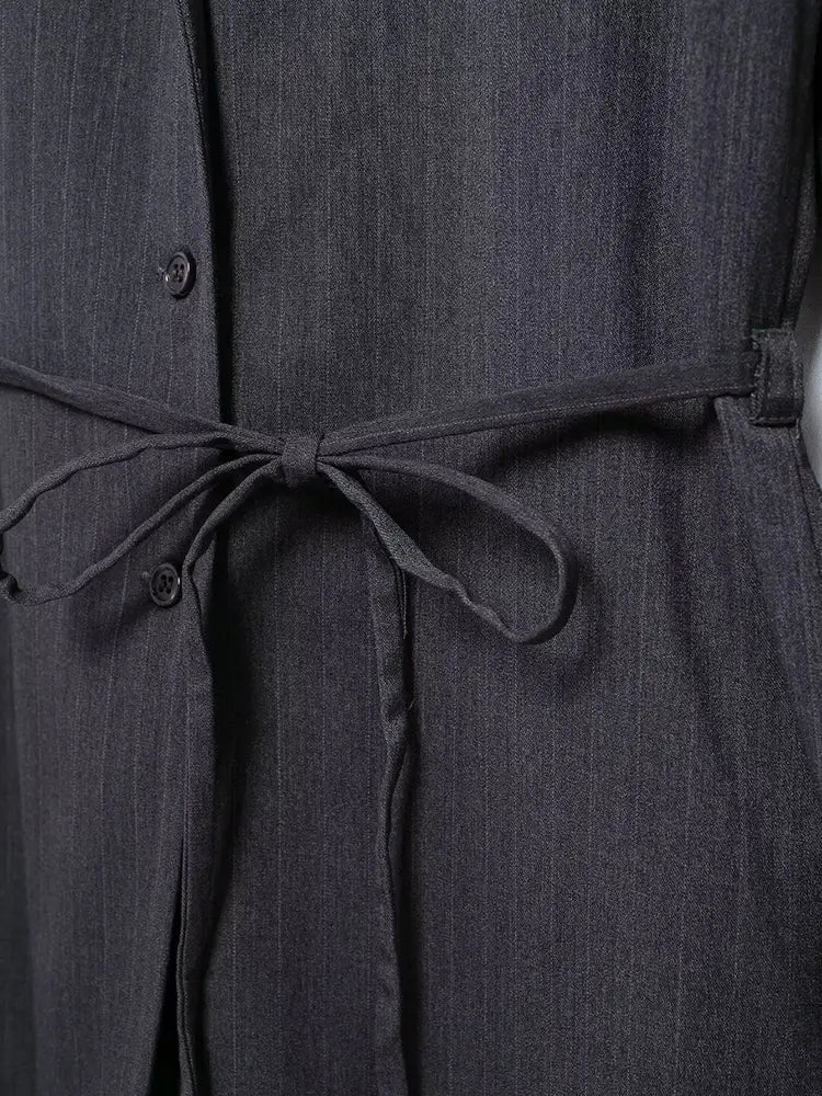 Women Fashion With Belt Striped Single Breasted Blazer Vintage