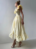 Flying Sleeve Ruffle Striped Slip Long Dress Women - Norellé