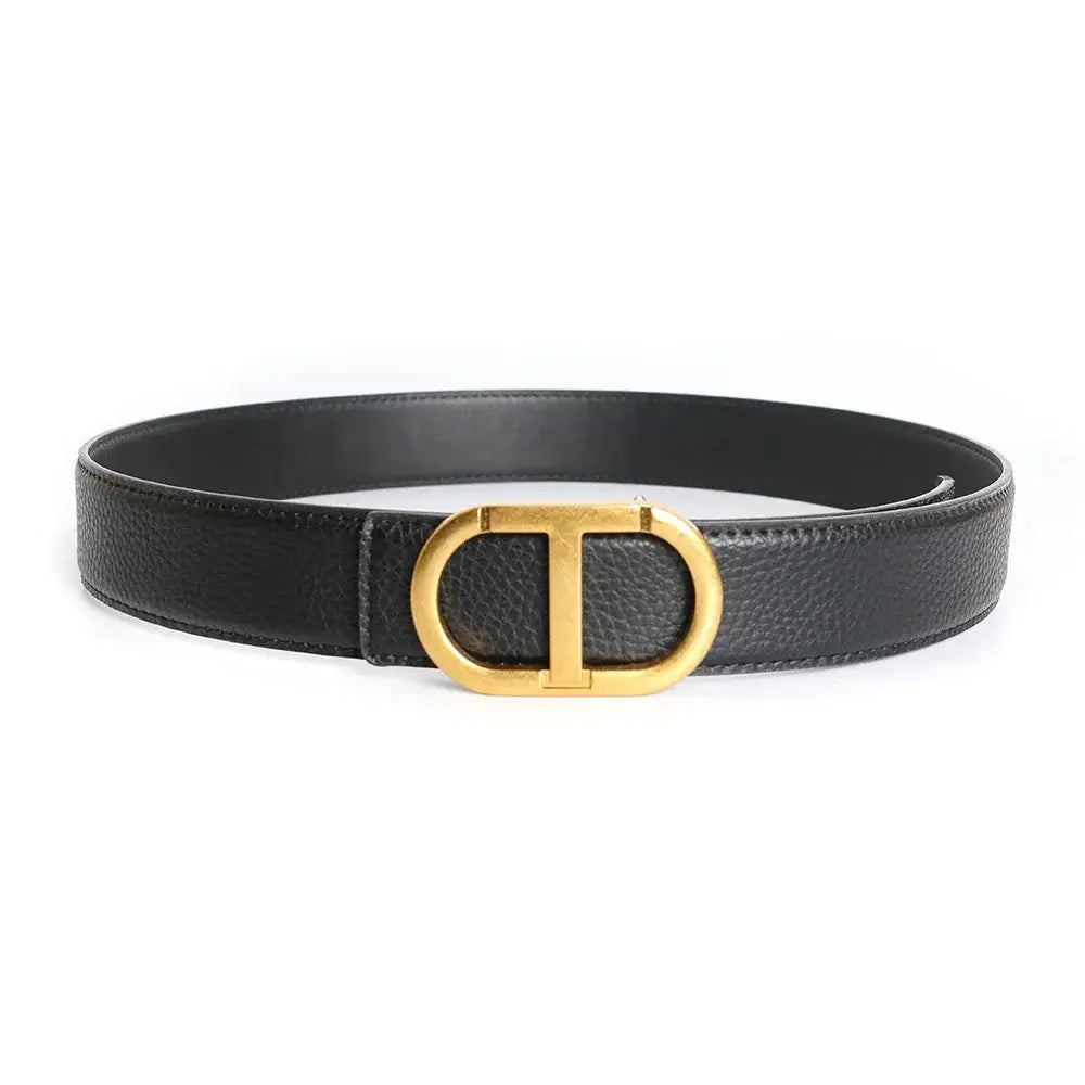 Grey Vintage T Buckle Belt Women Genuine Real Leather