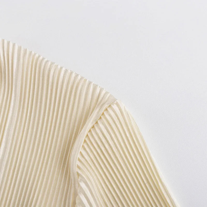 Women Pleated Plain Shirts Spring Fall Chic Long Flare Sleeve V- Neck Tie Up Cardigans Top