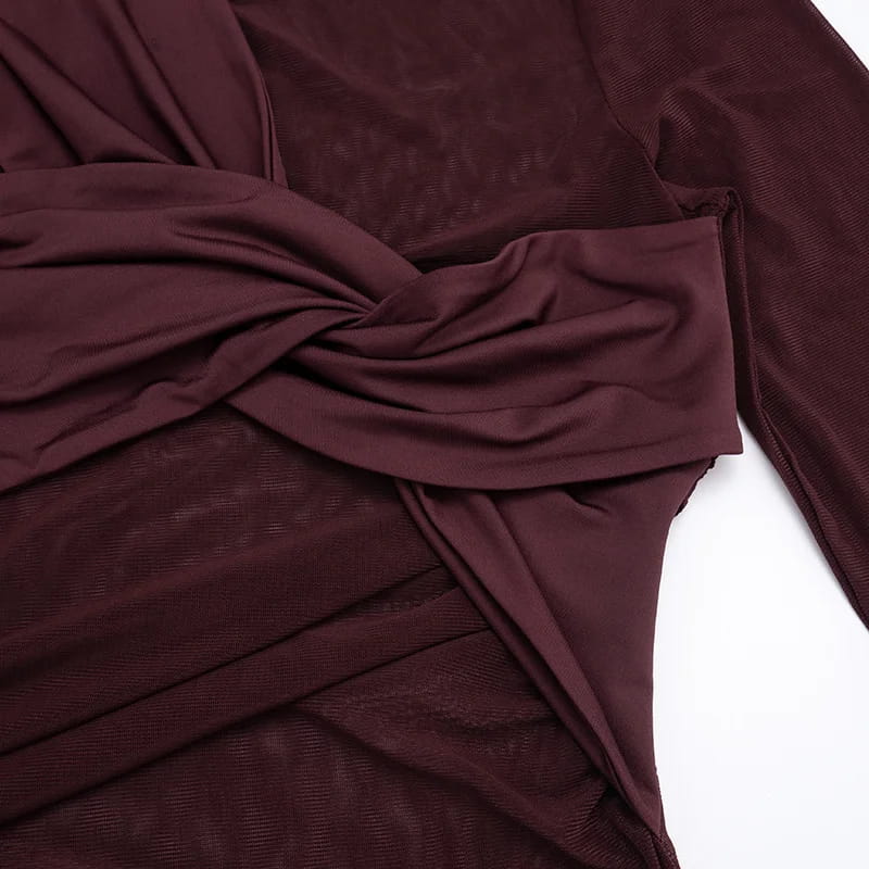 Inclined Shoulder Long Sleeve Mini Dress Women