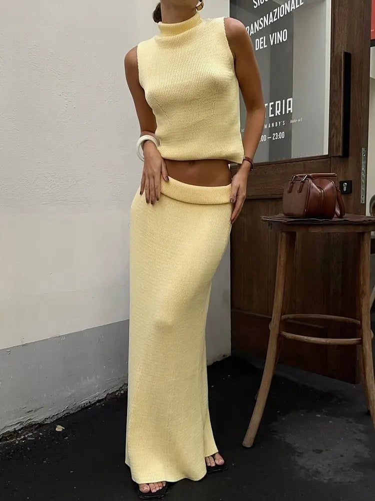Elegant Knitwear 2 Piece-Set Long Dress Female Ribbed Sweater - Norellé