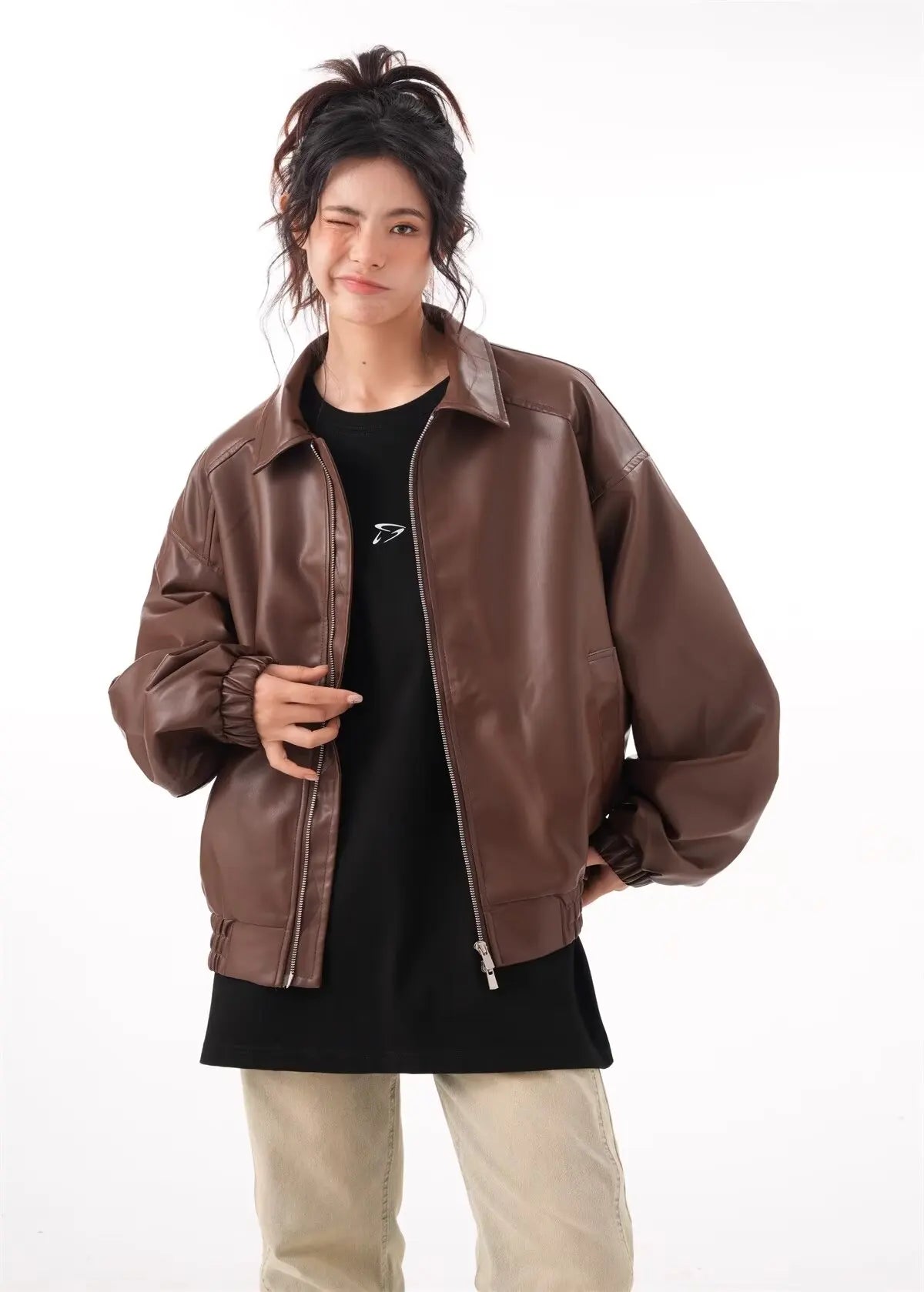 Faux PU Leather Rider Jacket For Women