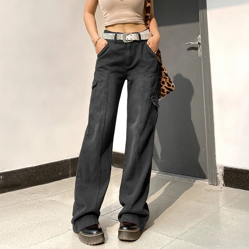New Street High Waist Straight Leg Casual Jeans with Irregular Pockets - Norellé
