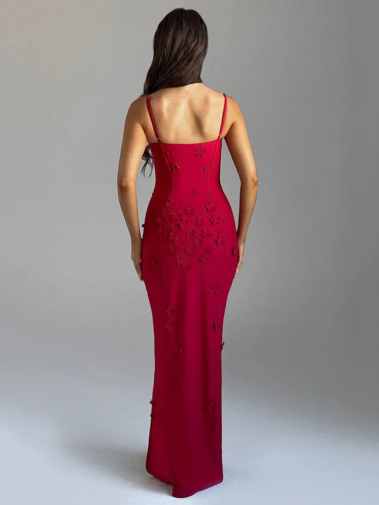 3D Flower Spaghetti Strap Maxi Dress Women - Norellé