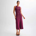 Elegant Sleeveless Single-Breasted Ribbed Knitwear Long Dress - Norellé