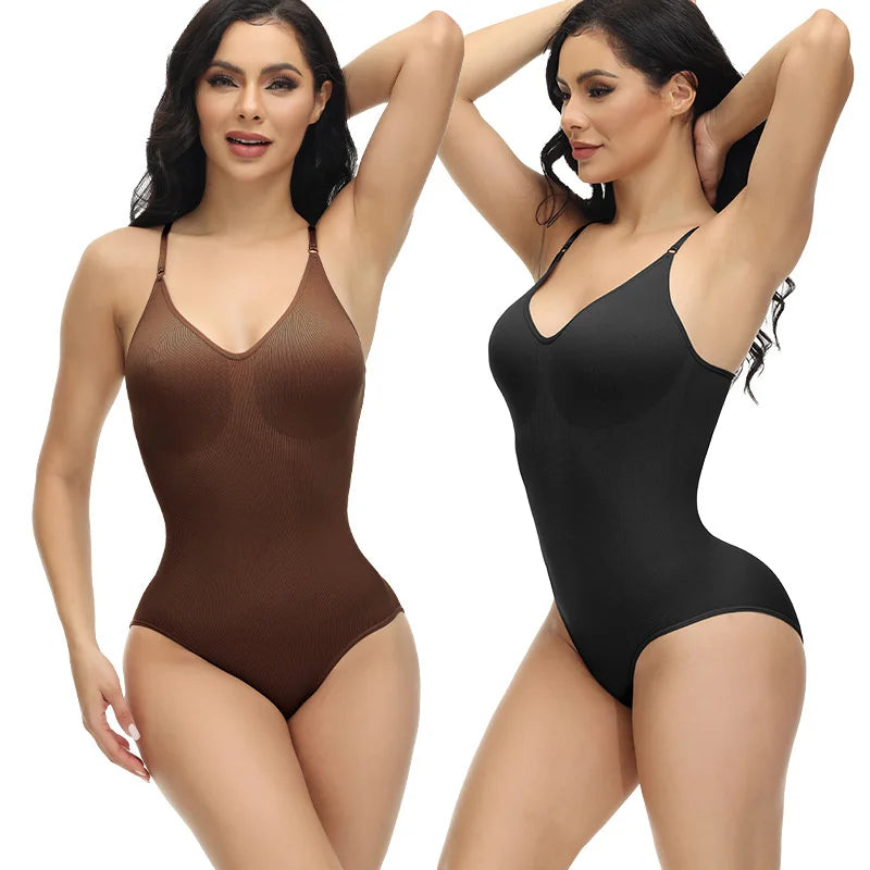V Neck Spaghetti Strap Bodysuit Compression Body Suits