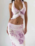 Mesh Print Skirt Two Piece Set Women
