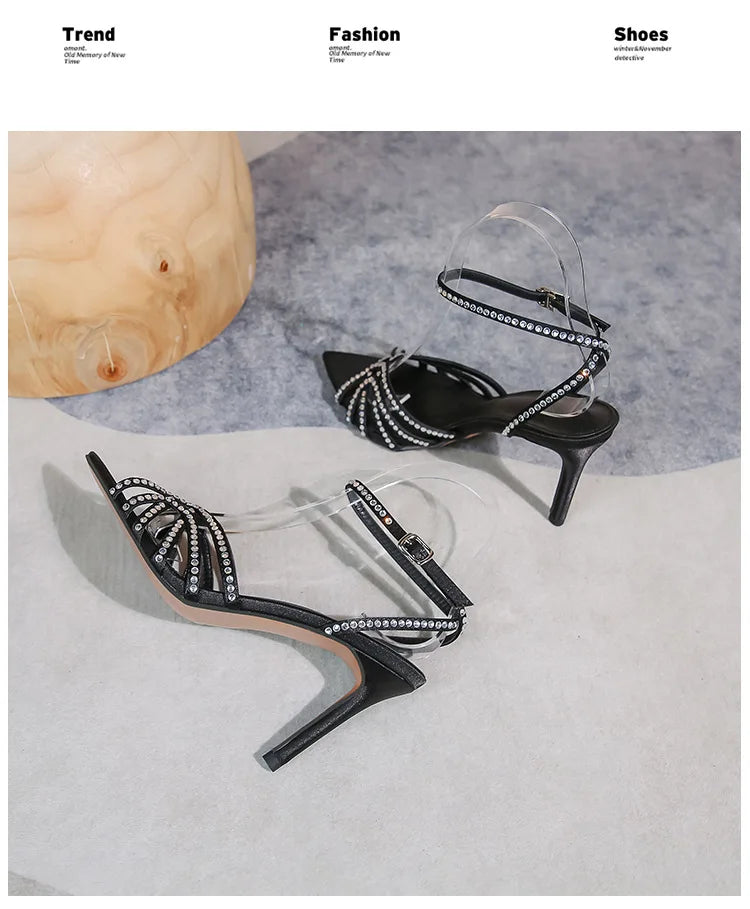 Women’s High-heeled Sandals with Rhinestones