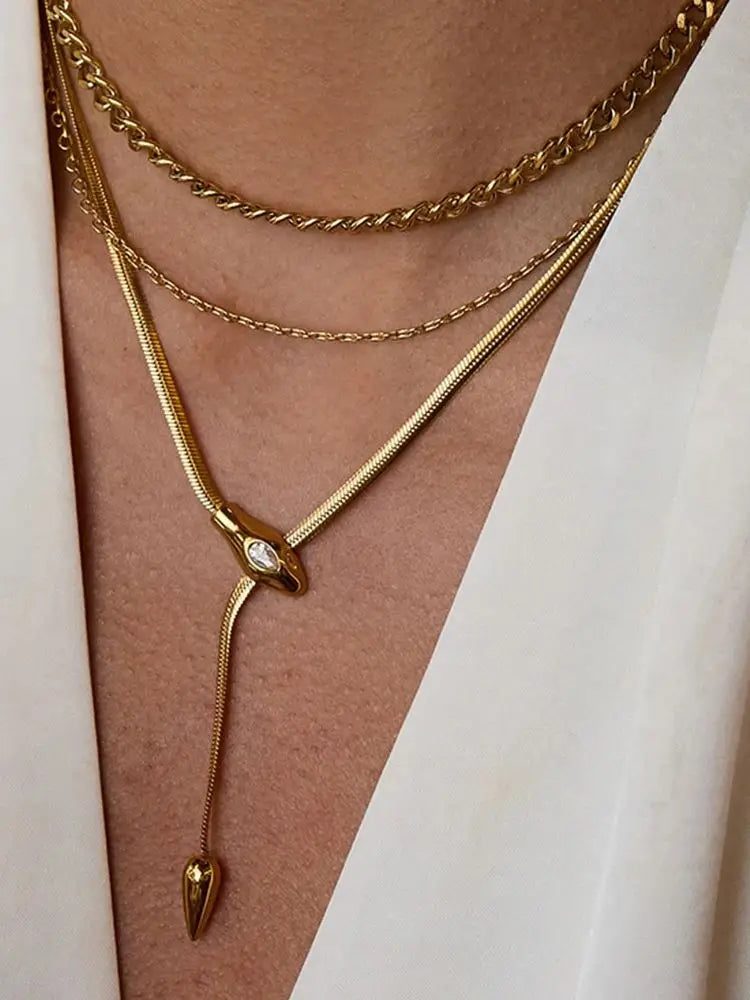 Simple Classic Zircon Serpentine Necklace Stainless Steel