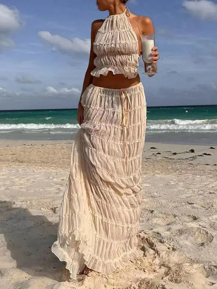 Summer Loungewear Suits Halter Short Top Maxi Skirt