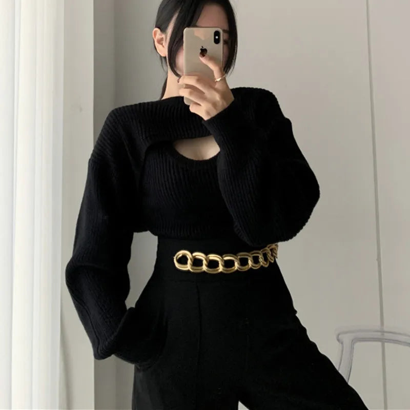 Pullover Short Sweater Two-piece Set