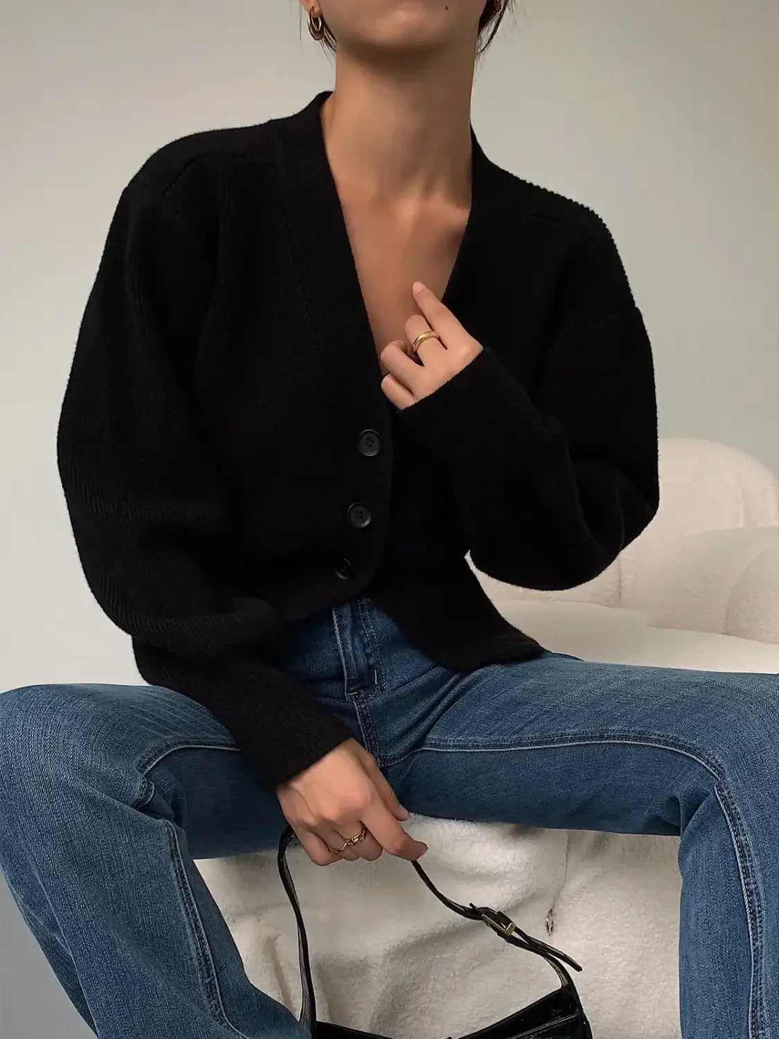 Women V-neck Long Sleeve Casual Knitted Cardigan