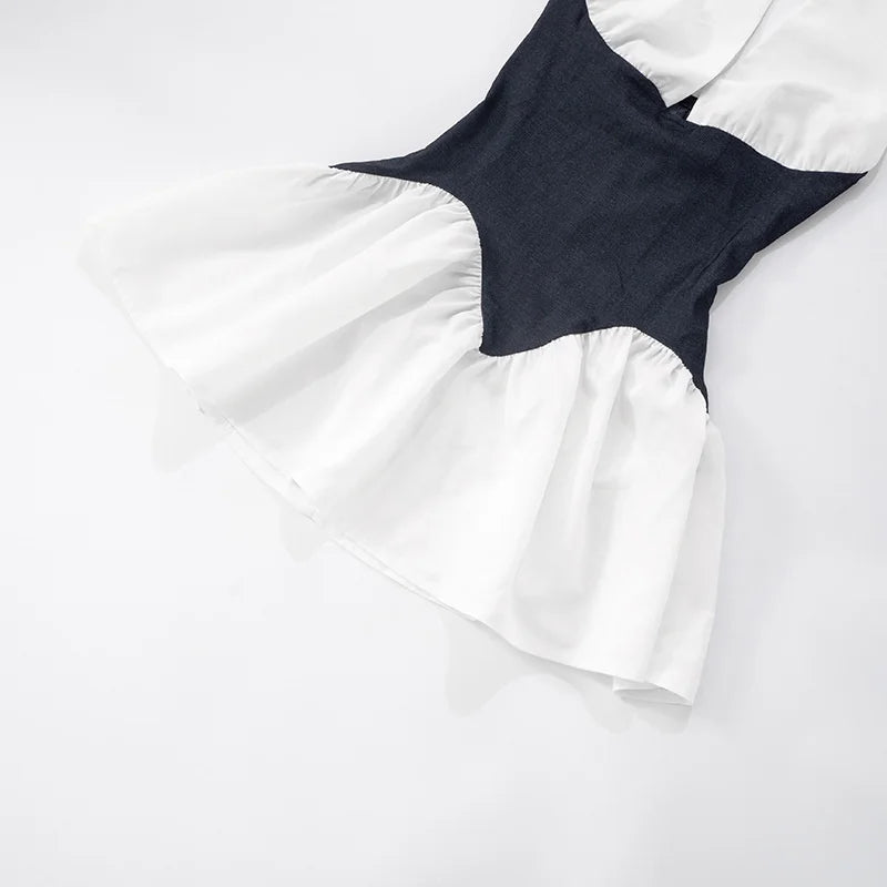 Patchwork Denim Backless Mini Dress Women