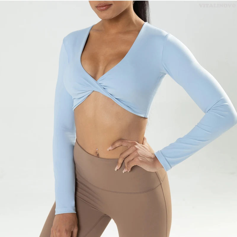 Long Sleeve Gym Crop Tops for Women
