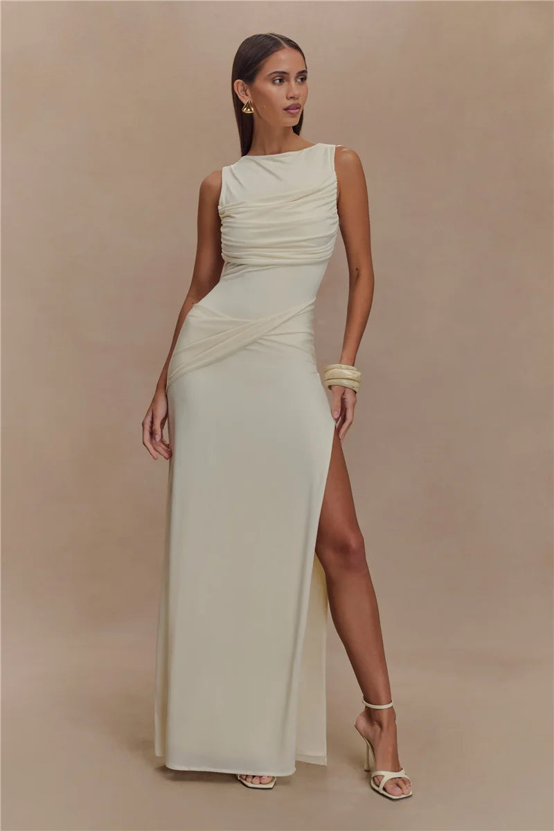 Backless Ruched Maxi Tank Dress Women