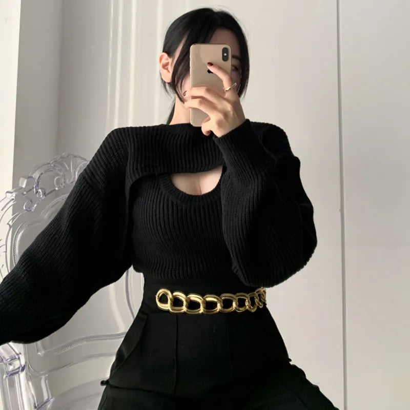 Pullover Short Sweater Two-piece Set