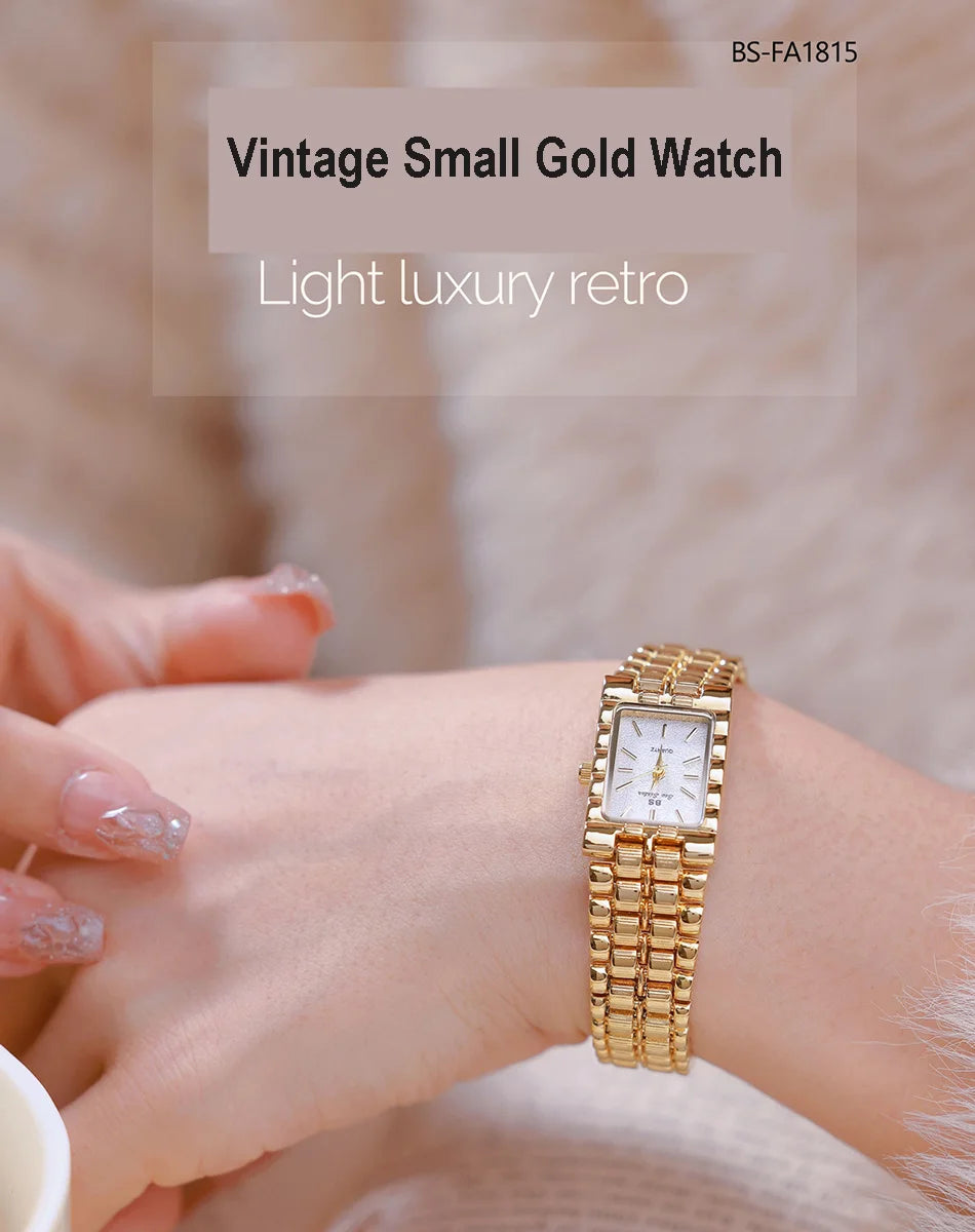 Retro Gold Rectangle Classic Watch For Women
