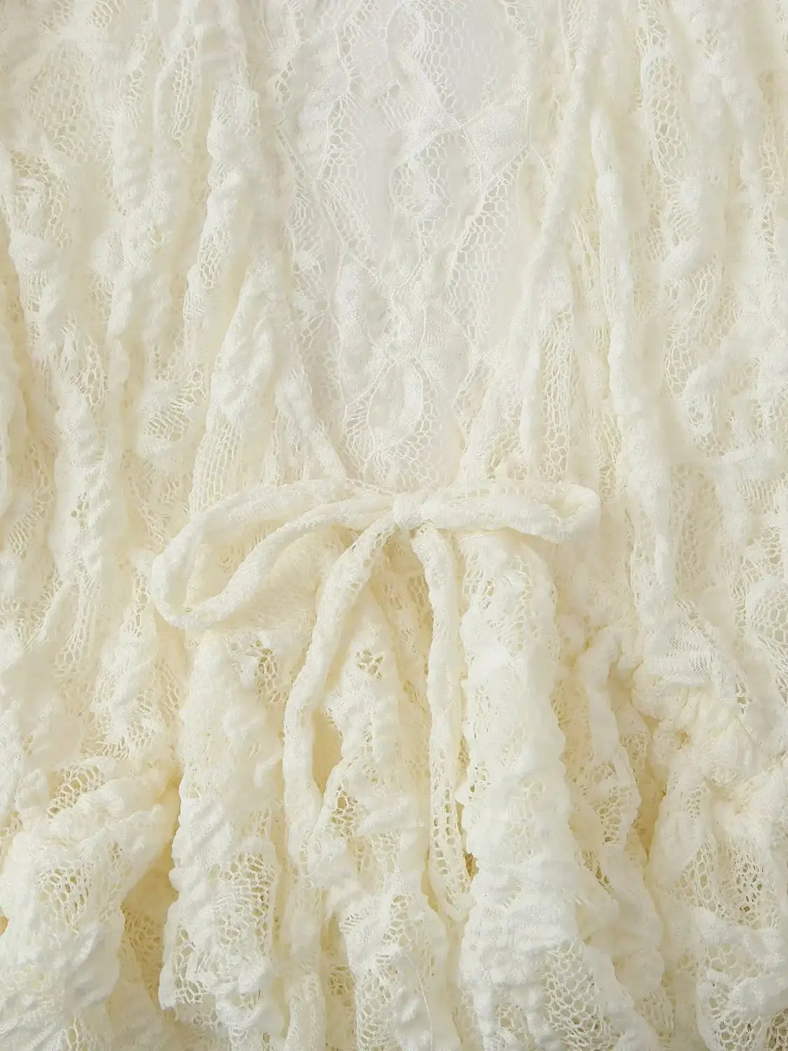 Women Bow Layered Lace Shirt Hollow V-neck