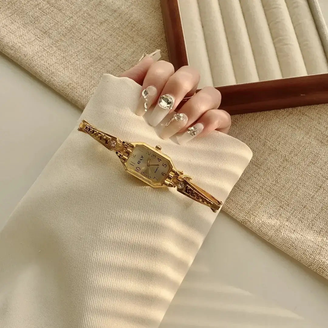 Golden Digital Small Dial Watch for Women Retro Style