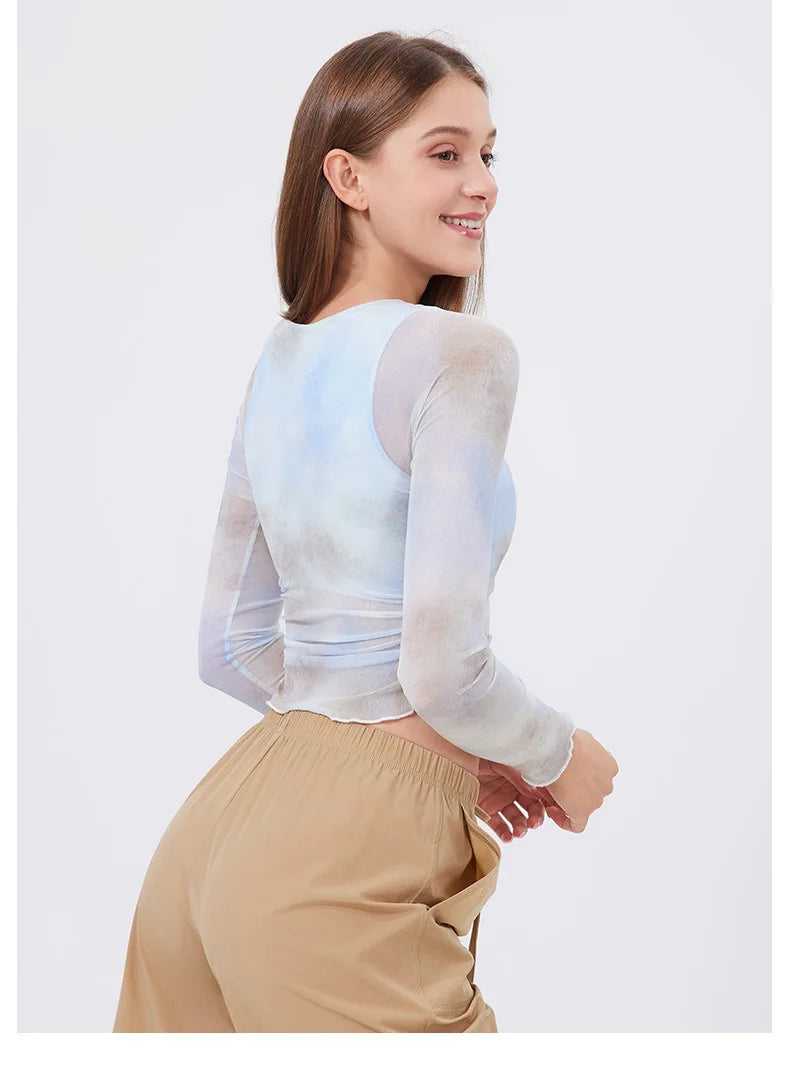 Women Long Sleeve With Chest Pad T-shirt Gym Workout Vest