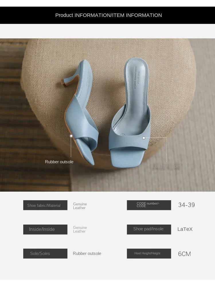 Genuine Leather French Slim Heel Slippers for Women’s