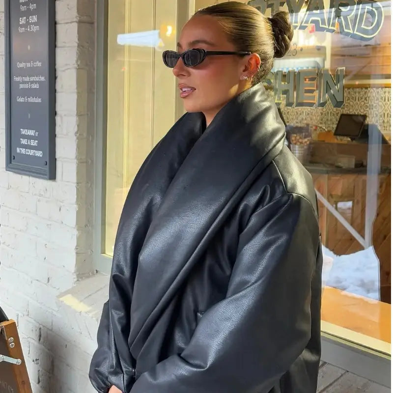 Women’s Solid Leather Cotton Jacket