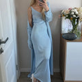 Women Long Dress Three Piece Solid Knit Halter Dress Long Sleeve Cardigan Set - Norellé