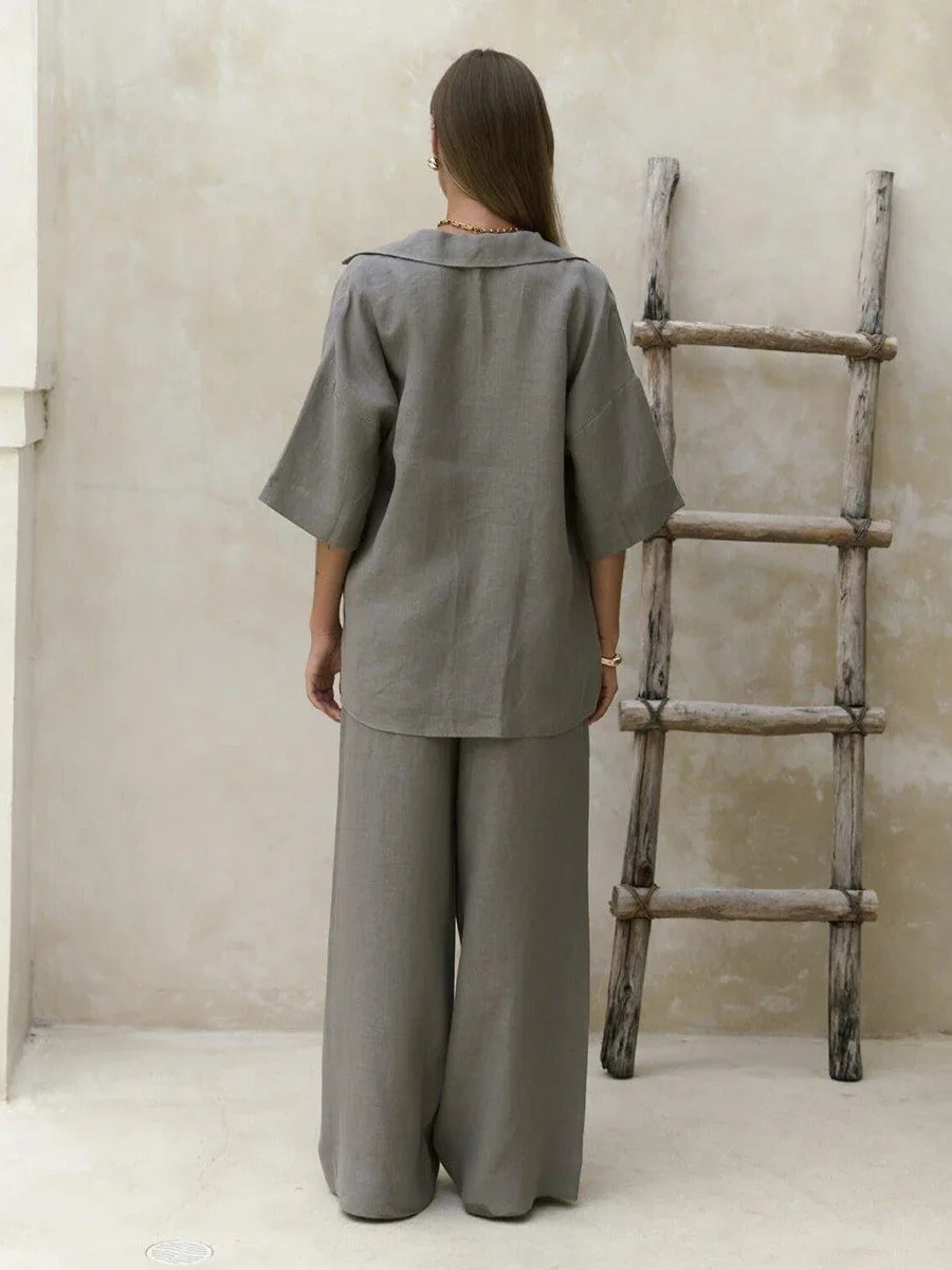 Cotton Short Sleeved Pants 2-piece Set Women's