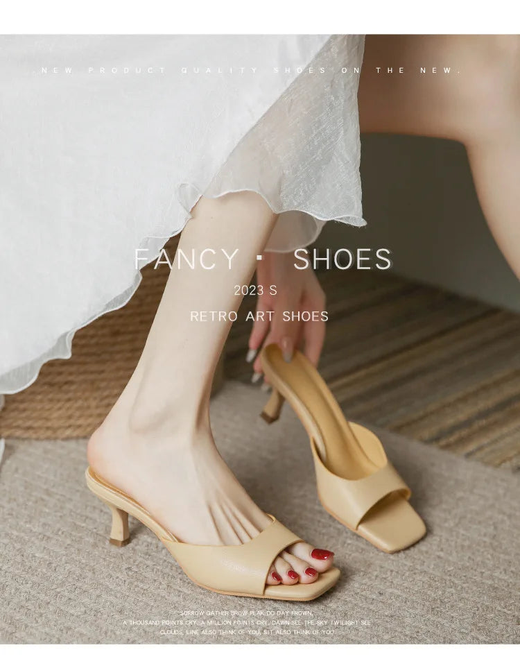 Genuine Leather French Slim Heel Slippers for Women’s