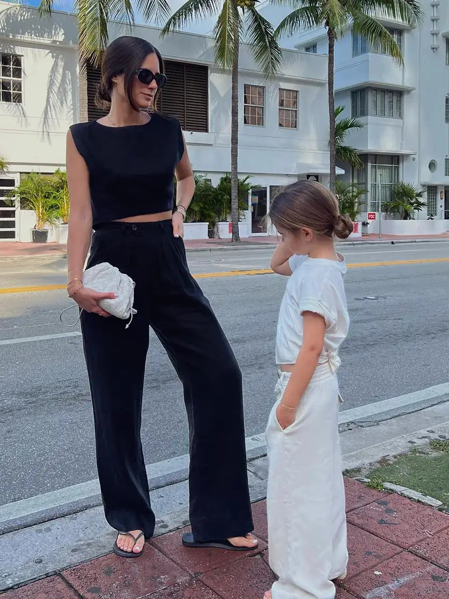 Cotton Linen Vest Pants Set Women