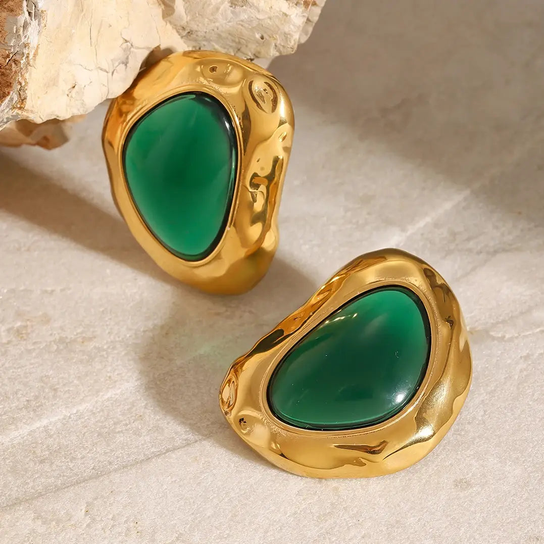 Retro Green Color Folded Earrings