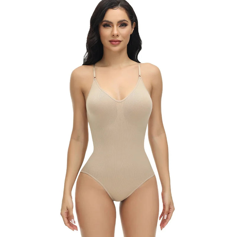 V Neck Spaghetti Strap Bodysuit Compression Body Suits