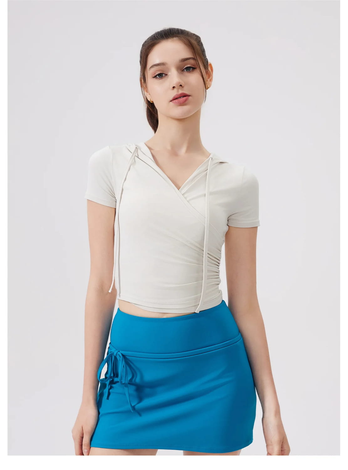 Women Yoga Half Sleeve Cool Feeling Solid Color Hoodie T-shirt