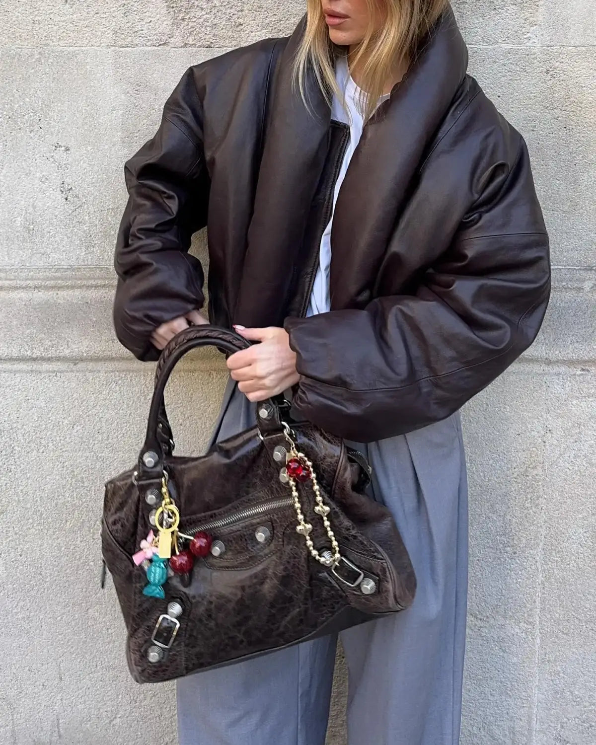 Women’s Dark Brown Faux Leather Puffer Jacket