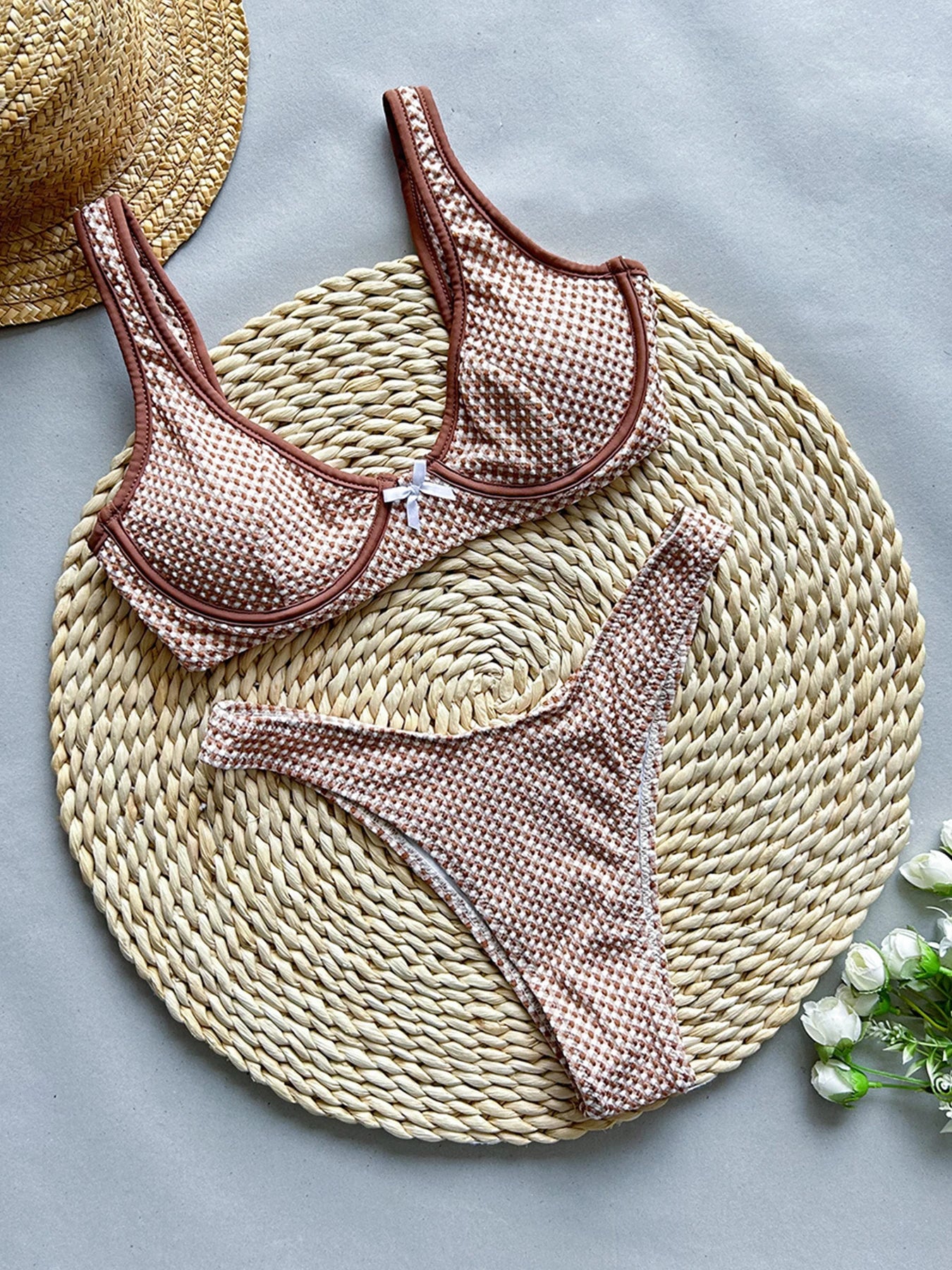 Plaid Bikini Set Swimsuit For Women Underwire Push Up - Norellé