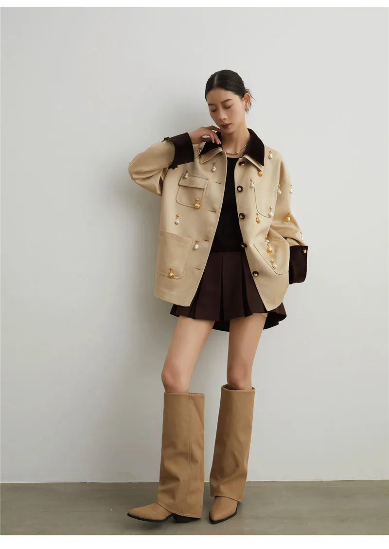 Elegant Women Pearl Embellished Jacket