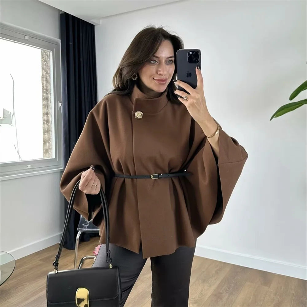 Lässiges Damen-Design mit Fledermausärmeln, Taillengurt-Jacke mit Gürtel 