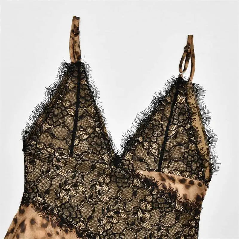 Leopard Print Spaghetti Strap Maxi Dress Women