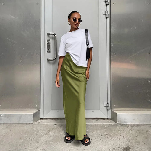 Elegant Satin Black Trumpet Skirts Fashion Slim High Waist Skirts - Norellé
