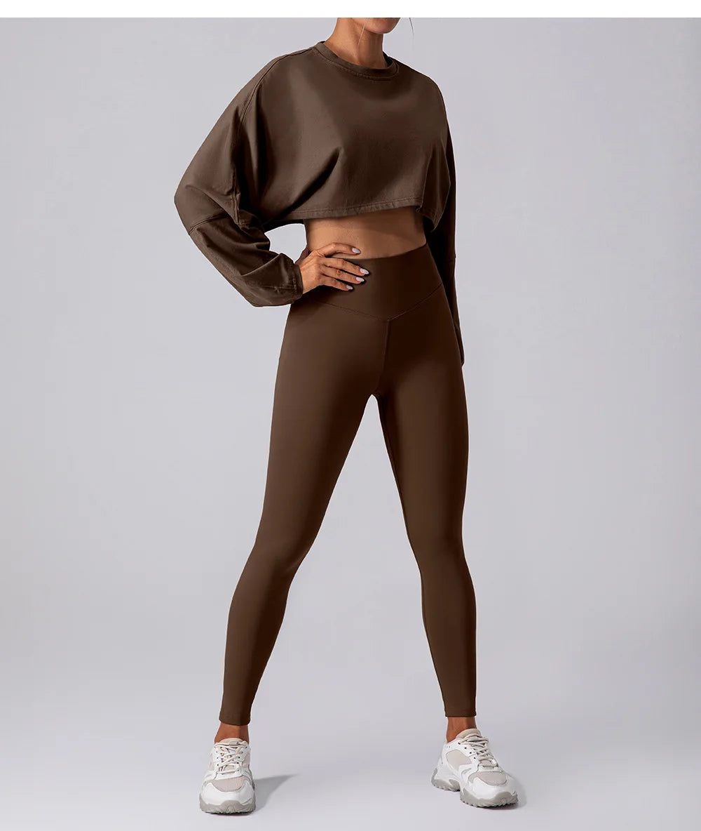 Women Sports Crop Top Long Sleeve T-Shirts