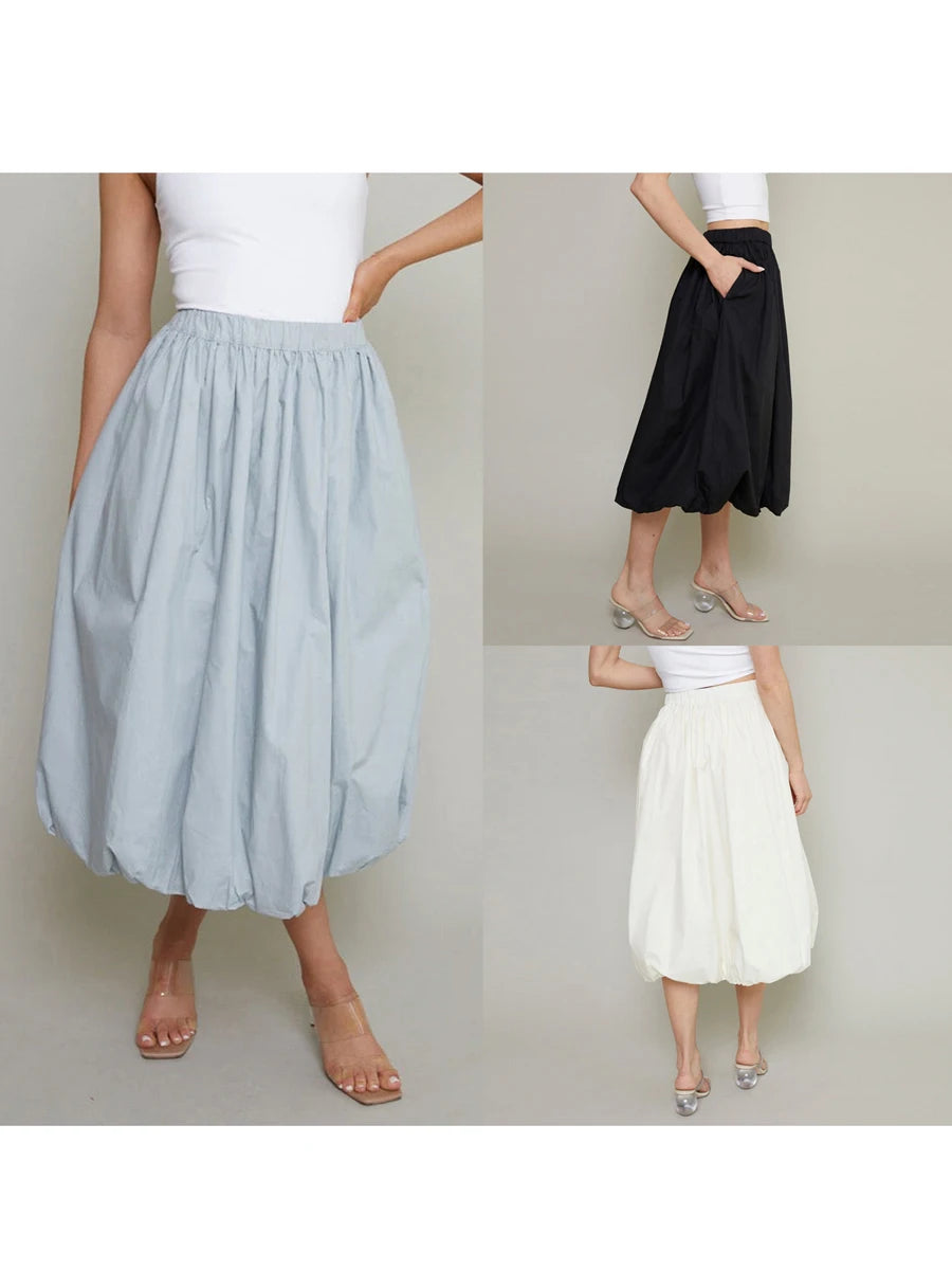 Bubble Skirt Women Elegant Elastic Waist