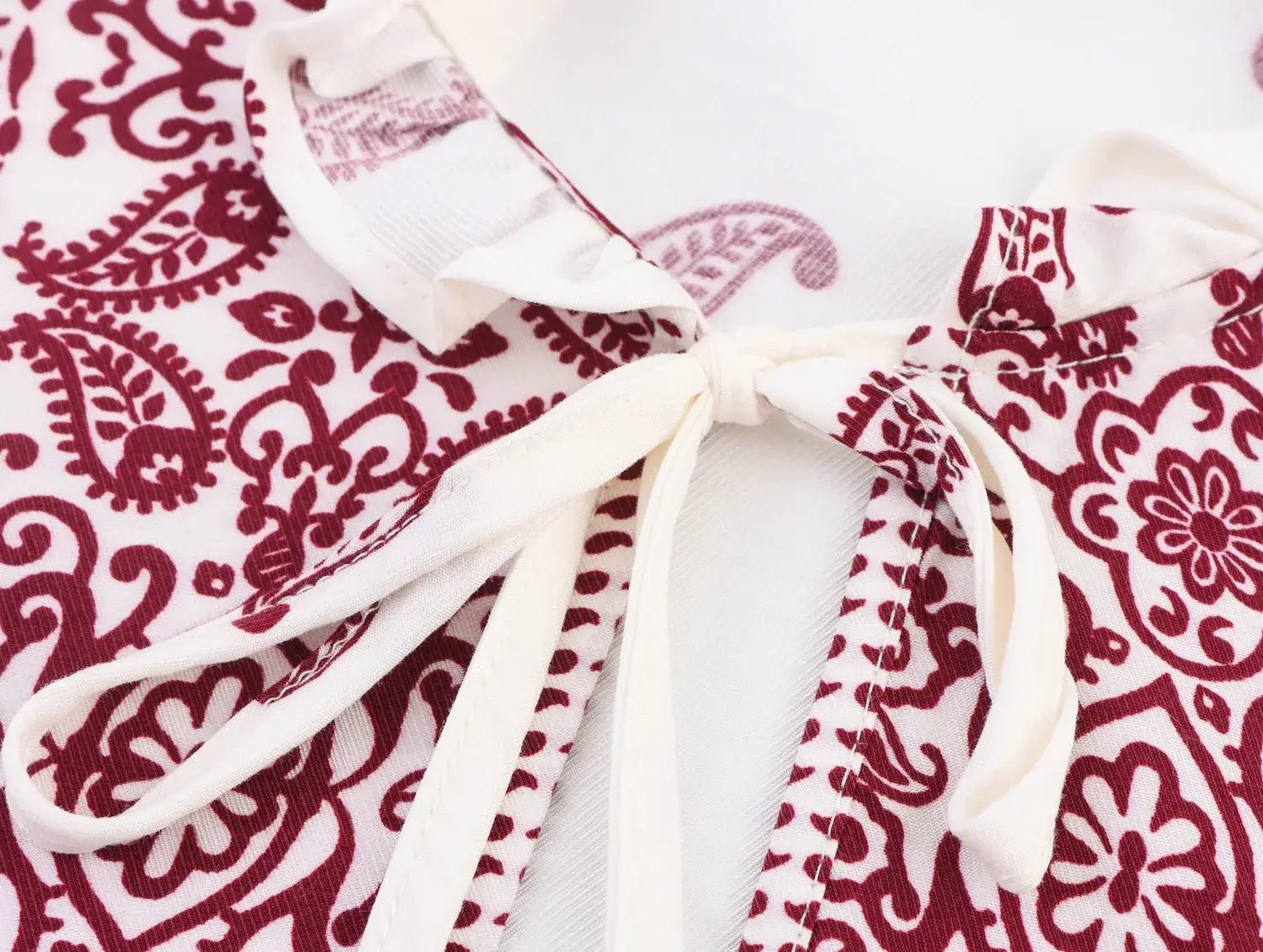 Women’s Printed Tassel Shirt Hollow Loose Stand-up Collar Lantern Sleeve Top