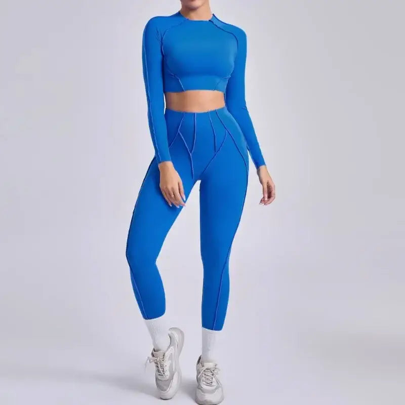 Seamless Sets Sports Fitness Hip-lifting High Waist Pleated Pants Long-sleeved Suits Workout