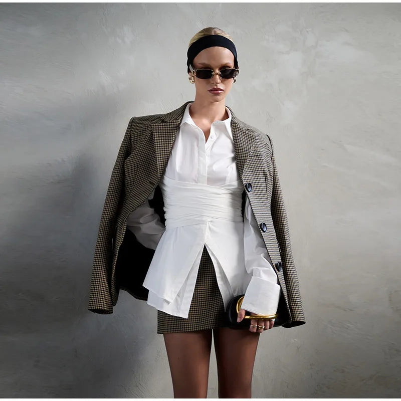 Women’s Shirts Solid Laple Waist Cinching Full Sleeve