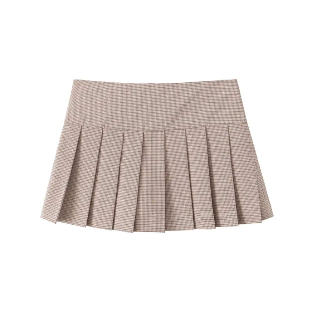 Women Fashion Fitted Round Neck Waistcoat And Mid Waist Pleated Skort